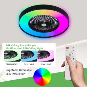 23-Inch Black and White Ceiling Fan Light with LED RGB