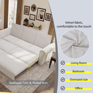 Pull Out Sofa Bed 3 In 1 Convertible Sleeper Sofa With Nailhead Trim & Rolled Arm, Multi Functional