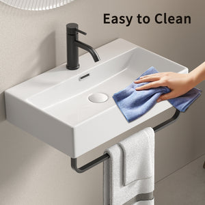 White Small Wall-Mount Vessel Sink with Towel Rack