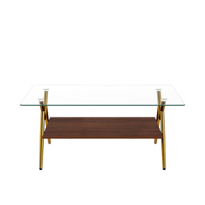 Rectangle Coffee Table With Tempered Glass Top And Shelf
