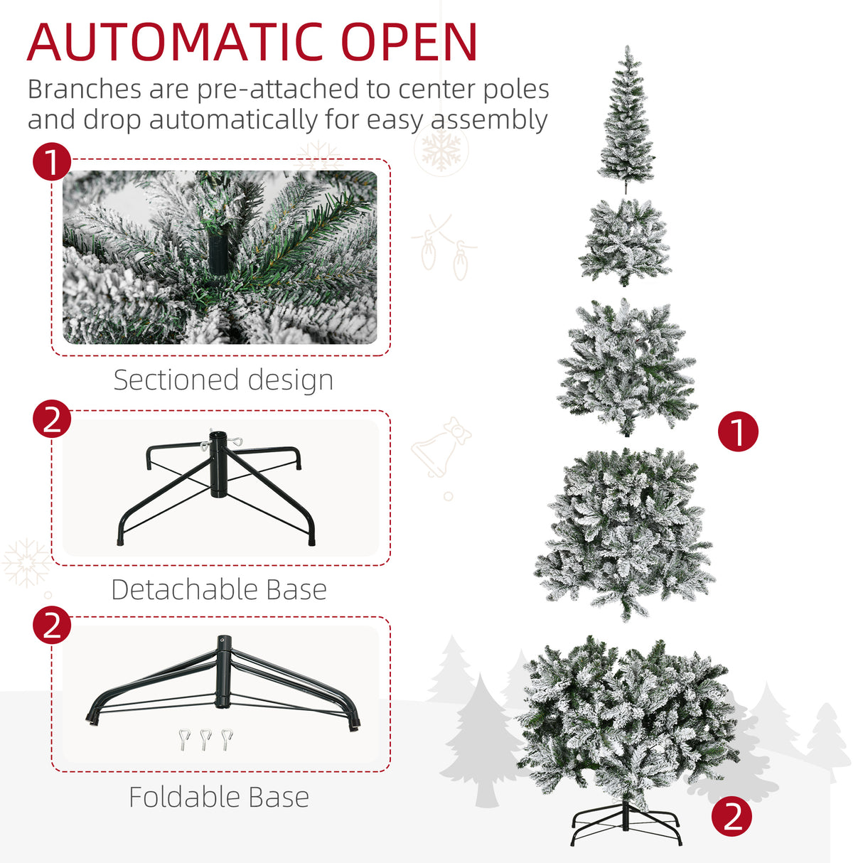 HOMCOM 9ft Unlit Snow-Flocked Slim Pine Artificial Christmas Tree