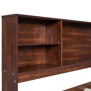 Full Size Captain Bed With Built In Storage Shelves, 4 Drawers And 2 Cabinets - Antique Brown