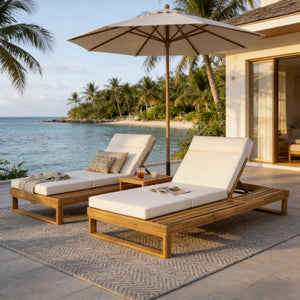 Teak Finish Acacia Wood Chaise Lounge with 4-Inch Cushion