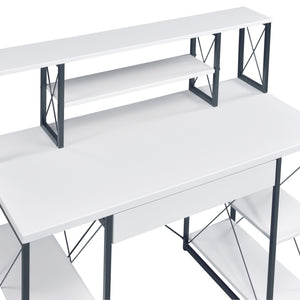 White and Black Recording Studio Desk with Drawer - Wood & Metal