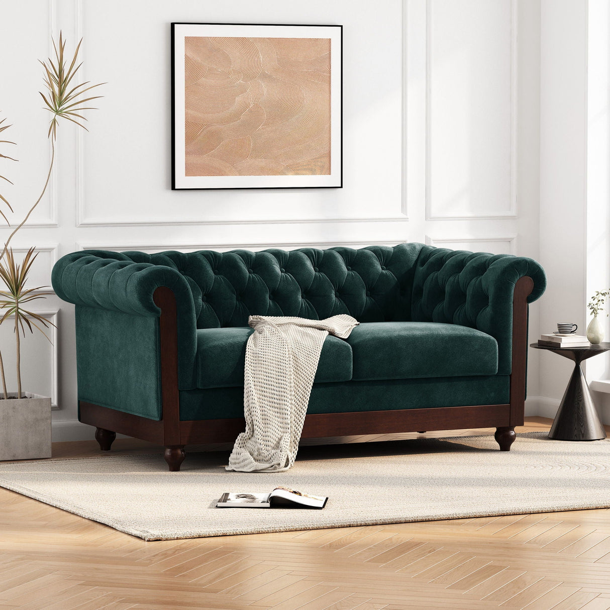 Chesterfield Velvet Loveseat Sofa, 2 Person Rolled Arm Upholstered Couch - Best Buy Furniture