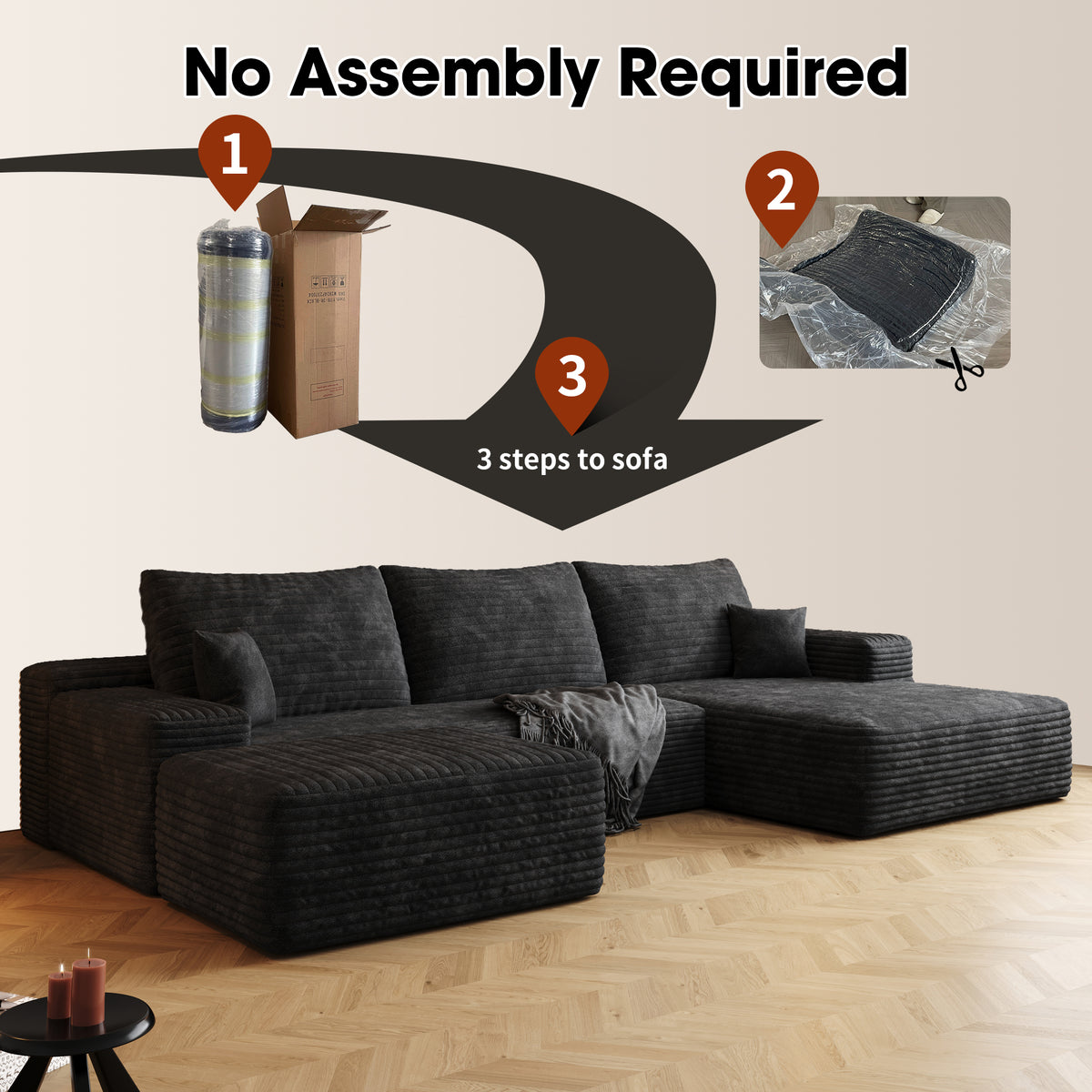 107" Cloud Sectional Sofa with Ottoman