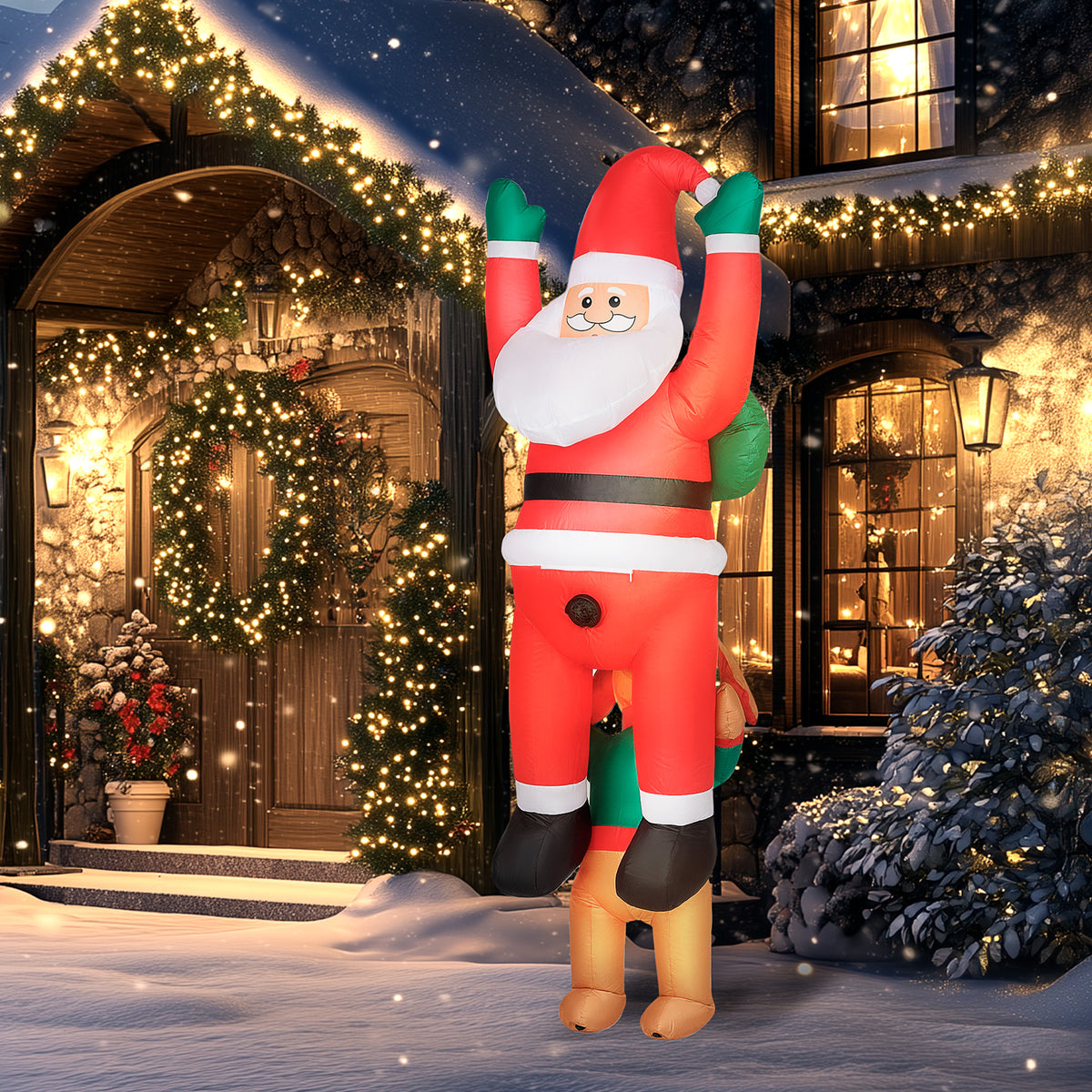 Outsunny 7FT Hanging Christmas Inflatable Santa with Dog