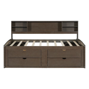 Daybed With 2 Bedside Cabinets, Upper Shelves And 4 Drawers