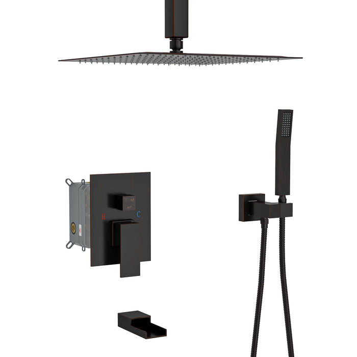 Modern Shower System with Waterfall Tub Spout - Black or Gray