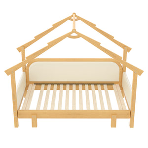 Twin Size Wood Treehouse Bed with Soft Cushion Rails