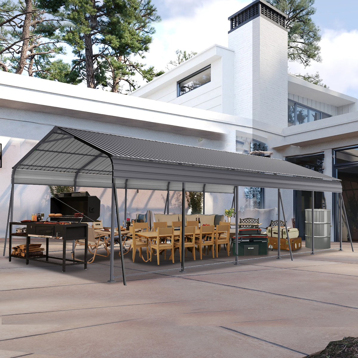 Metal Carport 13 × 26.5 FT with Galvanized Steel Roof