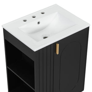 Classic Retro Bathroom Vanity With Sink, Door Shelf, Side Open Storage Frame