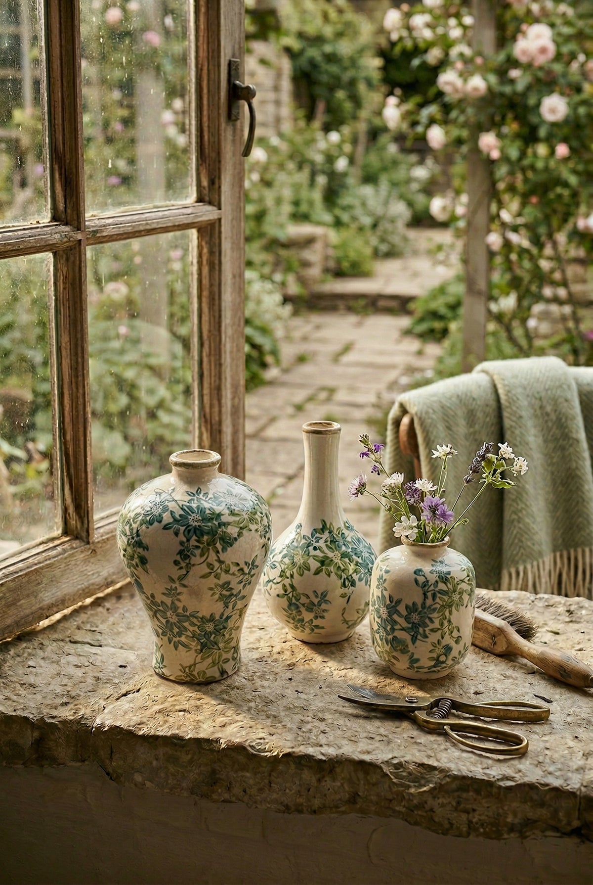Set of 3 Floral Ceramic Vases