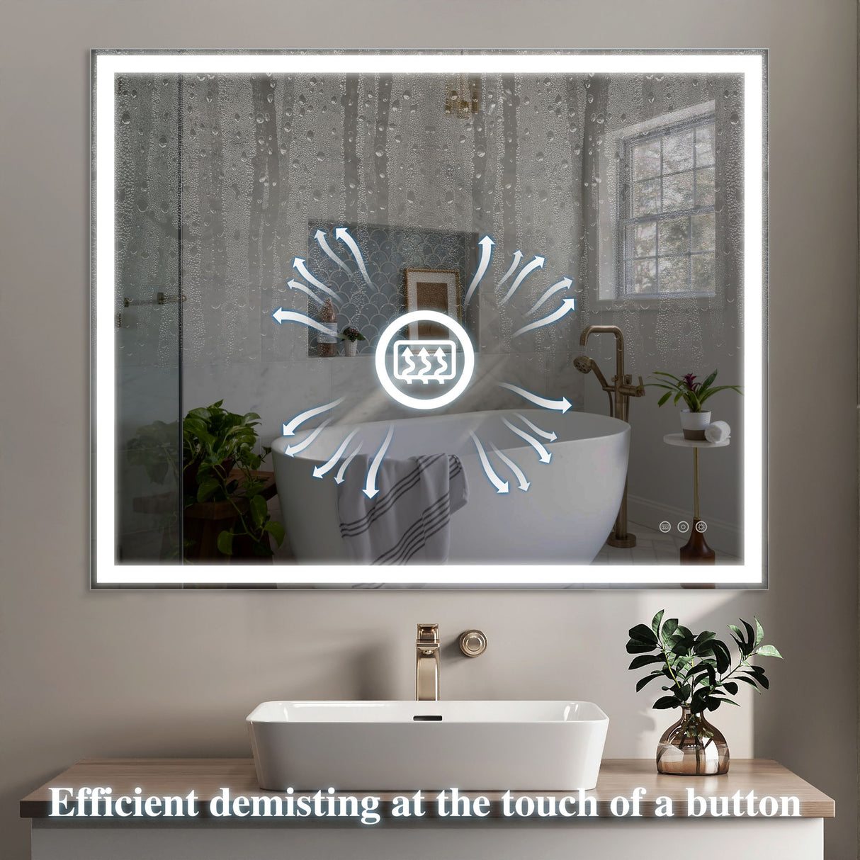 LED Bathroom Vanity Mirror Wall Mounted Adjustable / Warm / Natural Lights Anti-Fog Touch Switch With Memory Modern Smart Large Bathroom Mirrors