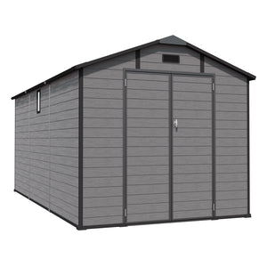 8x14 FT Plastic Outdoor Storage Shed - Lockable Resin Tool Shed with 2 Window & 3 Air vents