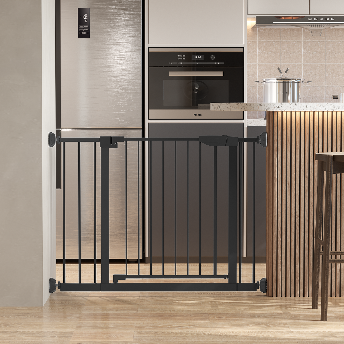 Wide Baby Gate with Wall Protector for Stairs and Doorways