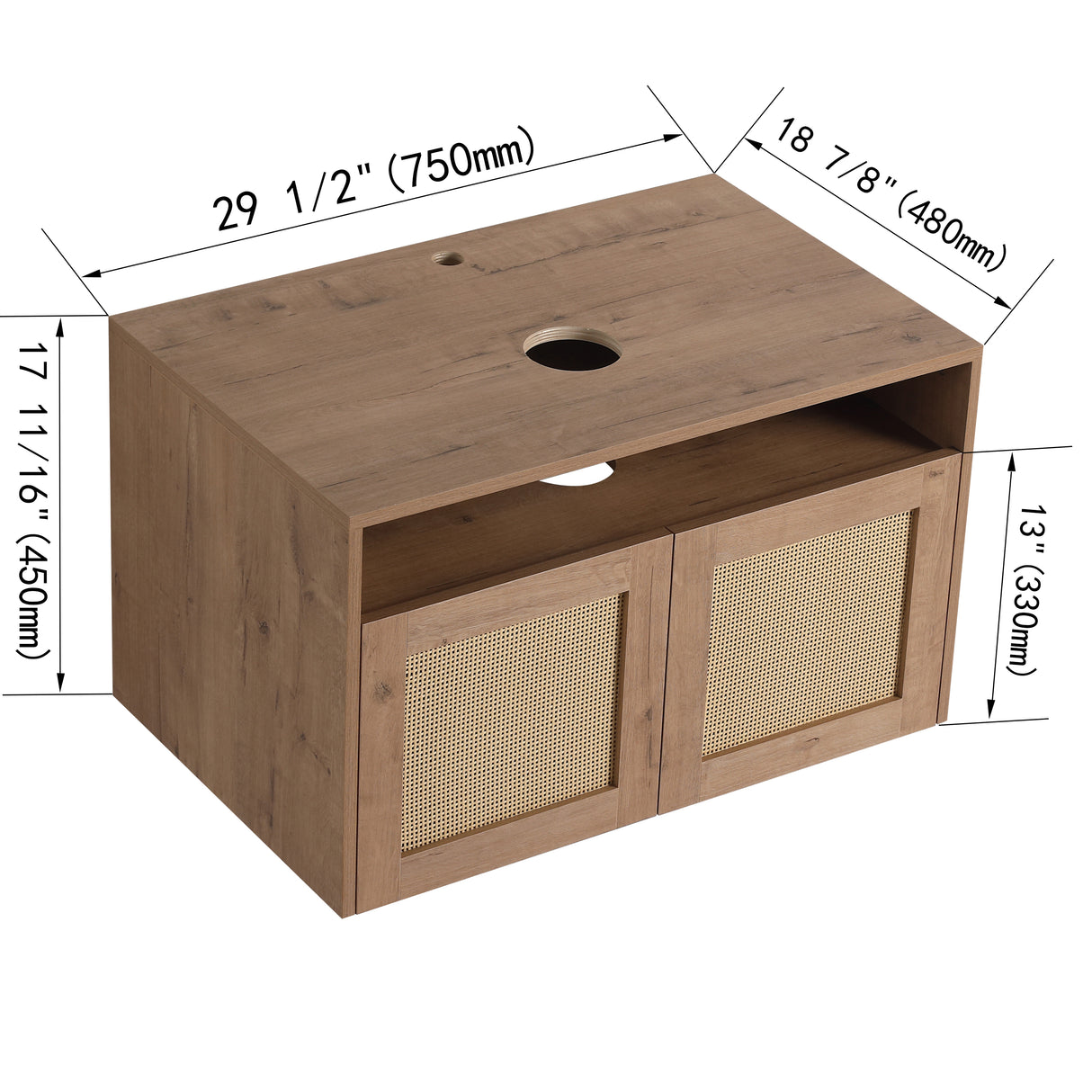 30" Bathroom Cabinet, 2-Soft Close Door, Float Mounting Design
