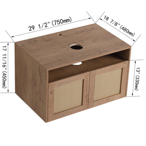 30" Bathroom Cabinet, 2-Soft Close Door, Float Mounting Design
