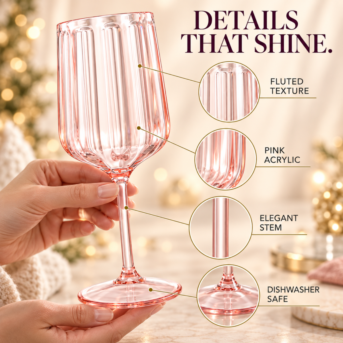 Khen Acrylic Lucia Stemmed Goblets - Set of 6 |14oz | Pink