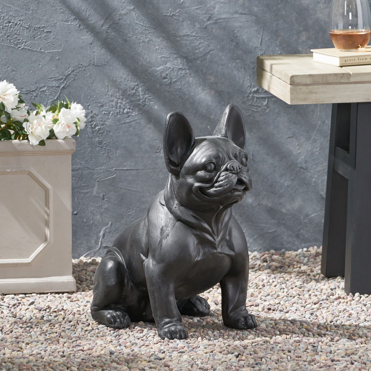 Outdoor French Bulldog Garden Sculpture