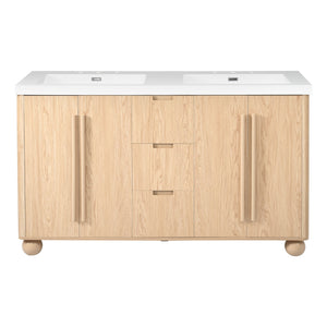 Double Sink Bathroom Vanity With Sinks, Soft Close Doors & 3 Drawers - Wood