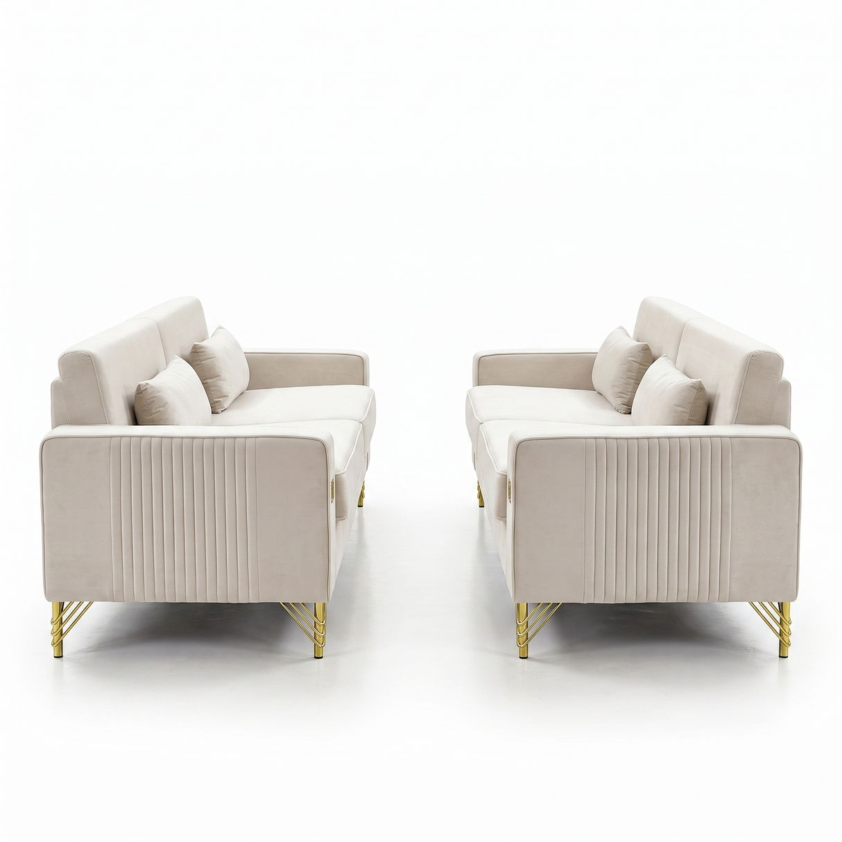 Ivory White 2-Piece Velvet Sofa Set