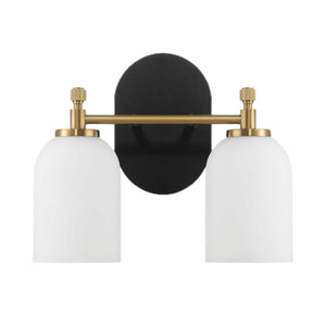 Vortex - 2 Lights Vanity In Style For Over Bathroom Mirror Wall Sconce - Black / Gold / White