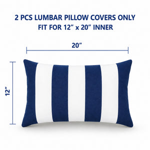 4 Pack Outdoor Lumbar Pillow Covers - Navy Blue/White Striped