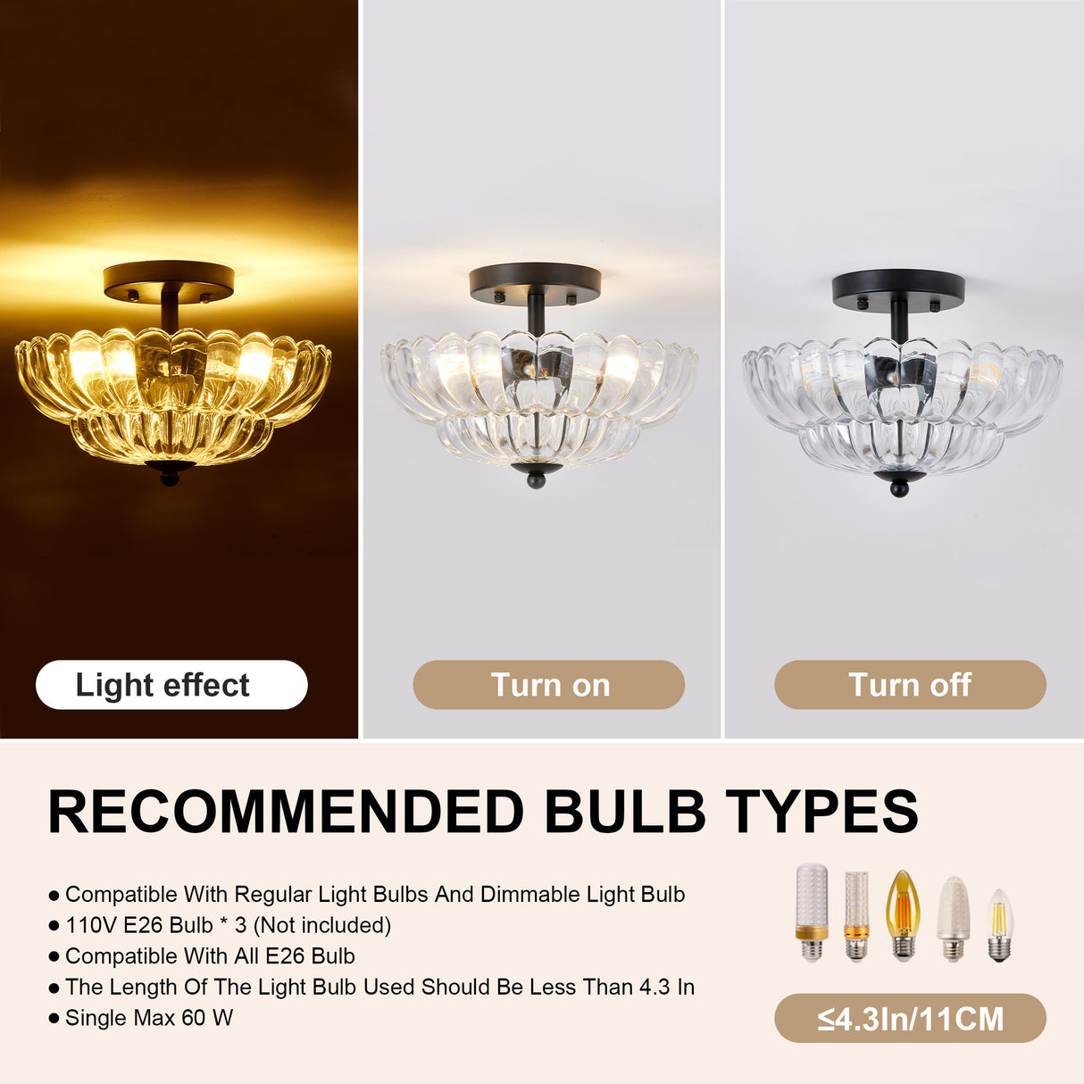 Smoky Semi Flush Mount Ceiling Light