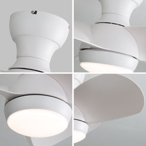 23" Bedroom Ceiling Fan With 3 Color Dimmable 3 ABS Blades Remote Control Dc Motor With 18W Led Light