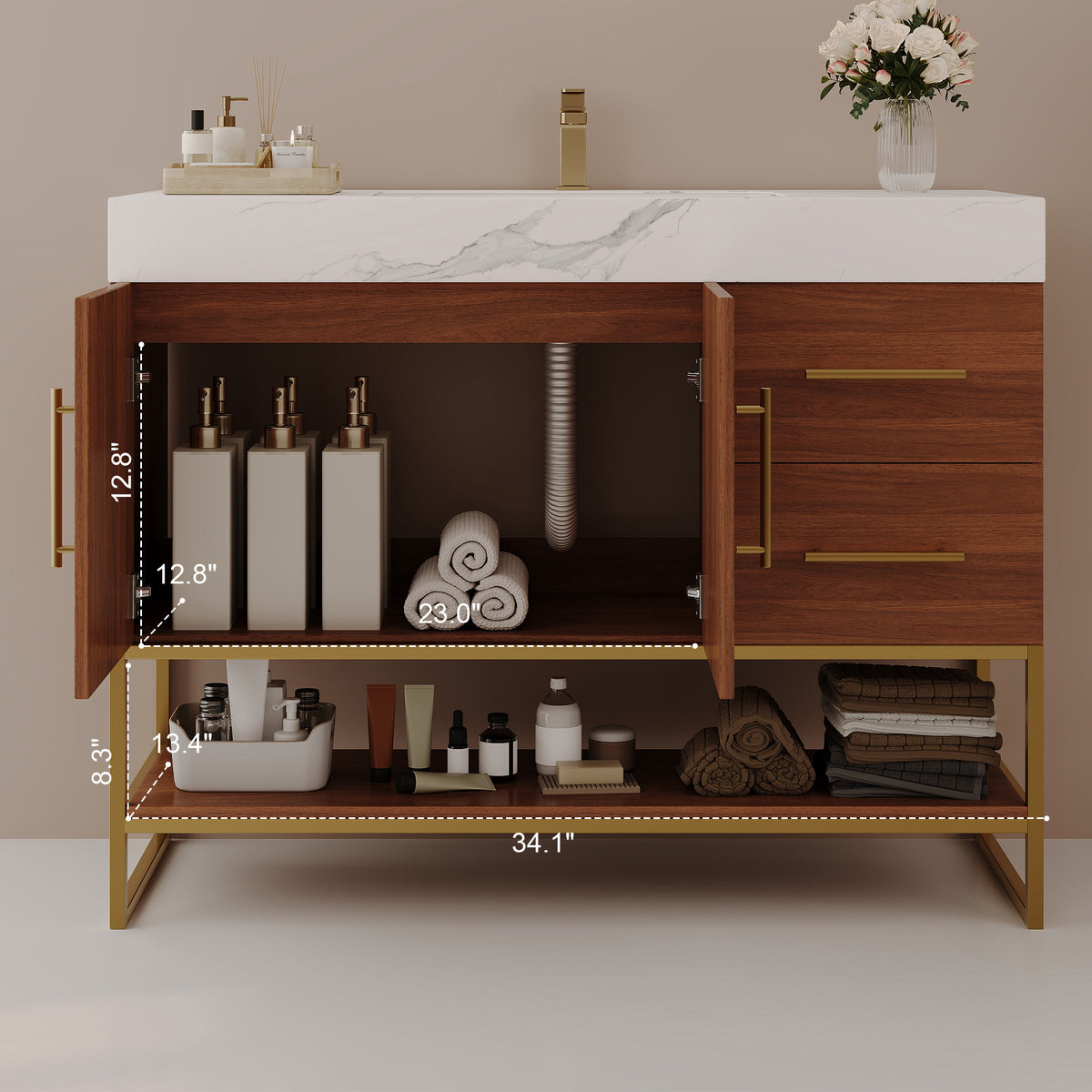 36" Modern Free-Standing Bathroom Vanity with Seamless Ceramic Sink