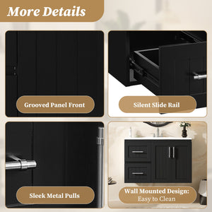 Wall Mounted Bathroom Vanity & Sink, 2 Drawers