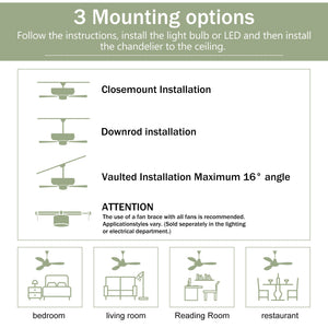 Indoor Outdoor Ceiling Fan With Light With Remote Control, Noiseless Reversible Motor, 6 Speed, 3 Color