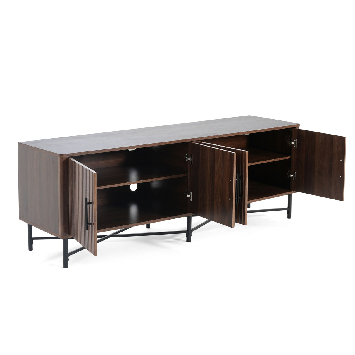 4 Door TV Cabinet, 2 Storage Spaces, Adjustable Shelves