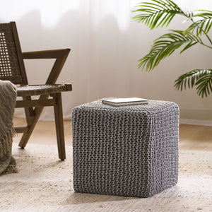 Chabani - Indoor Modern Knitted Fabric Cube Pouf Ottoman - Light Gray - Best Buy Furniture