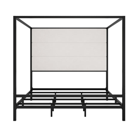 Canopy Bed With Tall Upholstered Headboard, 4 Poster Frame
