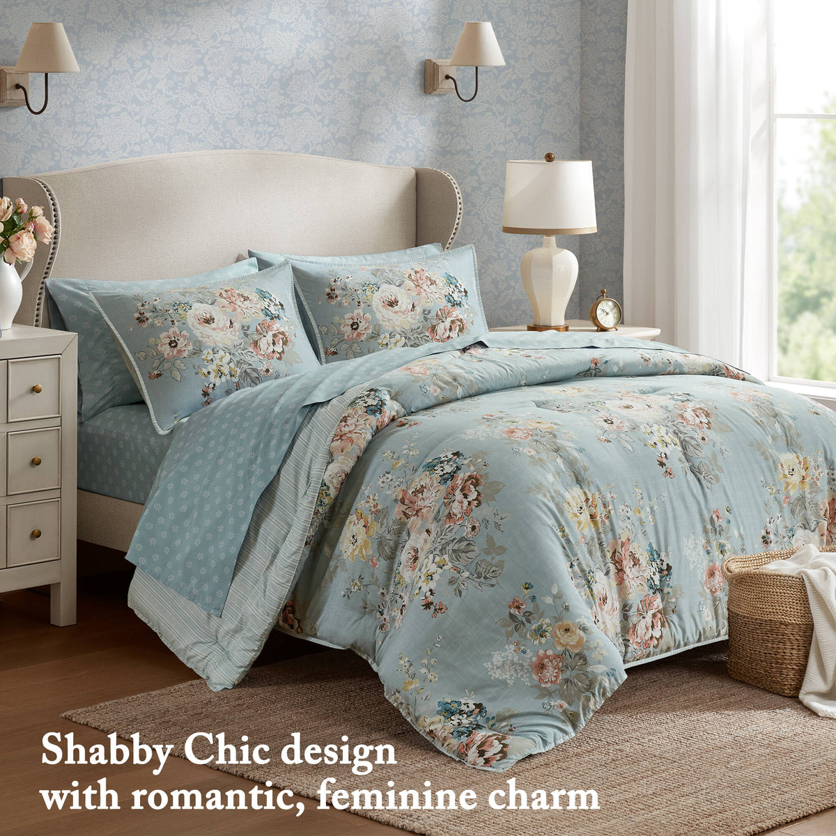 7-Piece Cal King 7 Piece Vin-Inspired Collection Floral Print, Soft