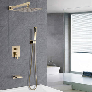 Tub Shower Faucet Set With 12" Rain Shower Head And Handheld Spray Combo