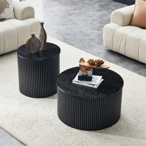 2-Piece Nesting Coffee Table Set, Roman Column Design MDF Round Tables with Built-in Storage