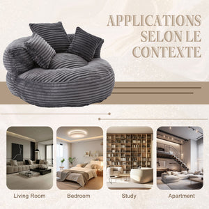 Oversized Bean Bag Chair With 3 Pillows & Armrest - Dark Gray