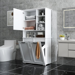 Laundry Cabinet with Doors and Shelf, Tilt-Out Laundry Hamper, Multiple Storage Space