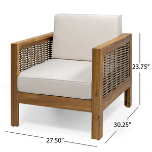 Outdoor 4 Seater Acacia Wood Chat Set With Wicker Accents And Cushions