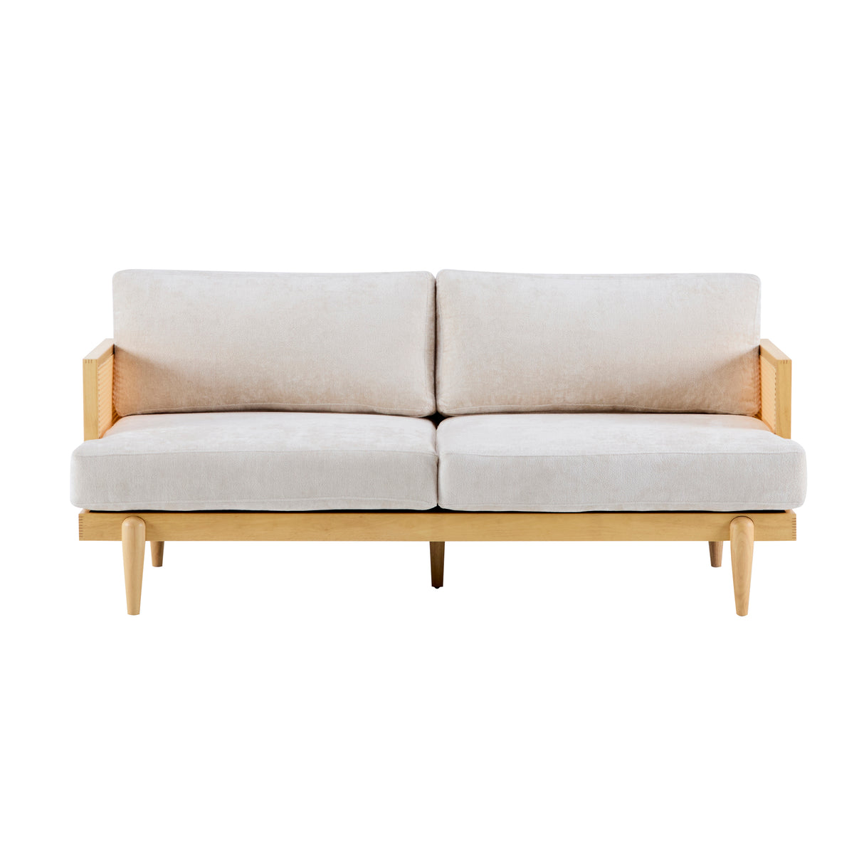 Emir 72" Square Arm 3-Seater Boucle Sofa with Cane Rattan and Wooden Frame