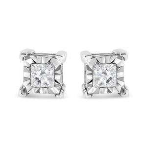 .925 Sterling Silver 1/2 Cttw Miracle Set Princess-cut Diamond Solitaire Stud Earrings (H-I Color, SI2-I1 Clarity)