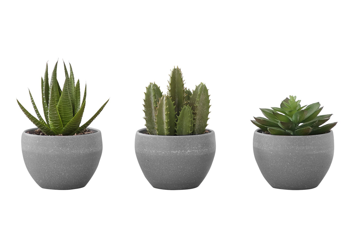 6" Tall, Artificial Plant, Succulent, Indoor, Faux, Fake, Table, Greenery, Potted, Decorative (Set of 3) - Green / Gray - Best Buy Furniture