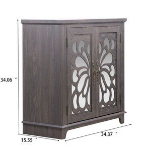 Elegant Sideboard with Two Acrylic Mirrored Doors and Adjustable Shelf Storage