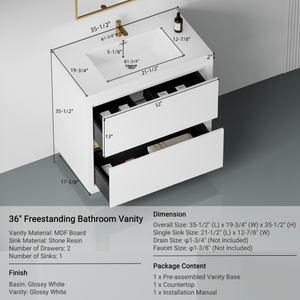 36" Freestanding Bathroom Vanity with Sink and Storage Cabinet