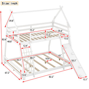 Twin Over Queen House Bunk Bed With Climbing Nets And Climbing Ramp