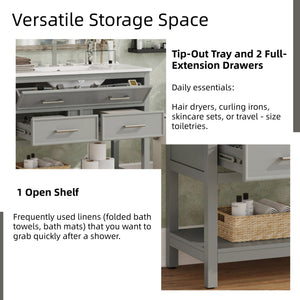 Bathroom Vanity With Ceramic Sink, Tip Out Tray & 2 Full Extension Drawers
