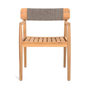 Creative Braided Acacia Wood Outdoor Dining Chairs with Armrests